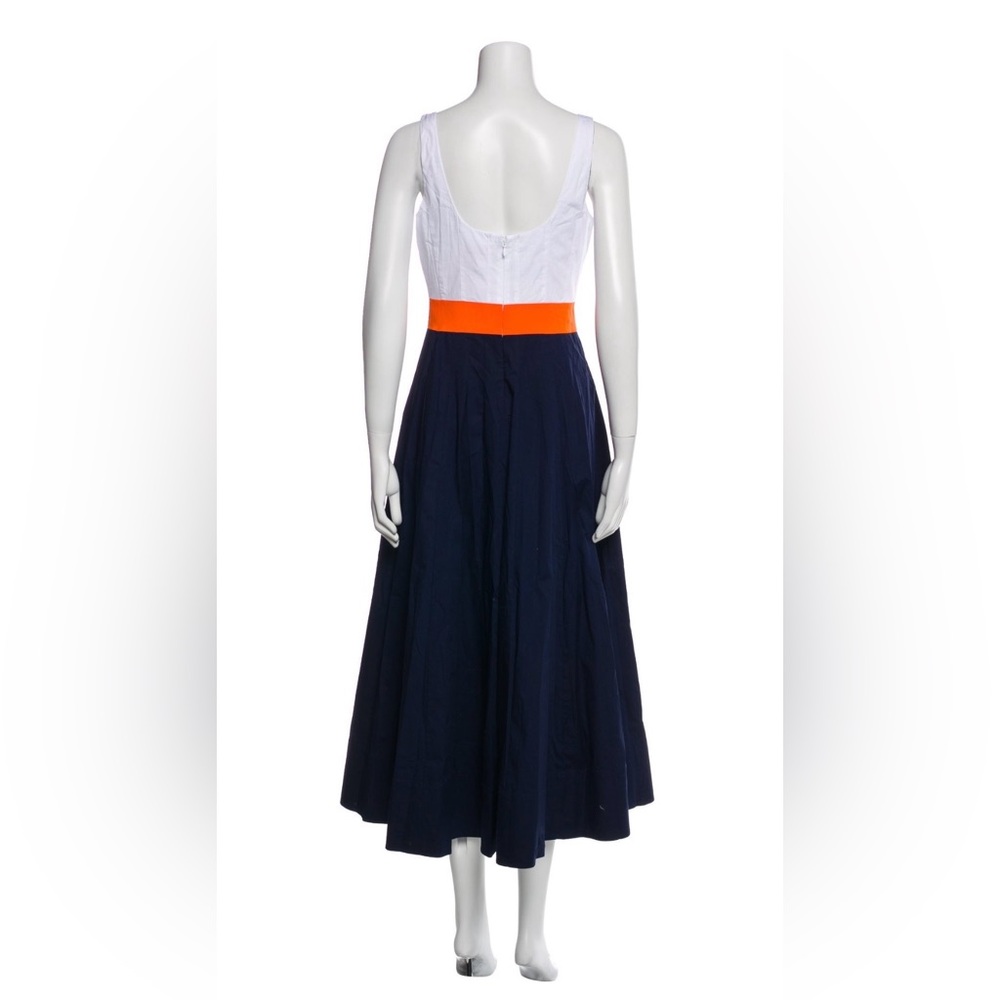 STAUD White and Navy Midi Dress with Orange Accent